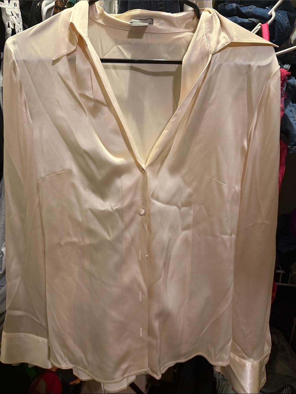 Ann Taylor Cream Satin Button-Down Top